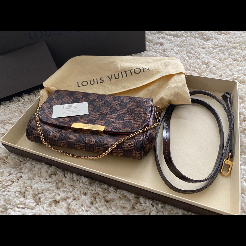 🔻LOUIS VUITTON 🔺Favorite PM Damier Ebene Clutch / Crossover Handbag